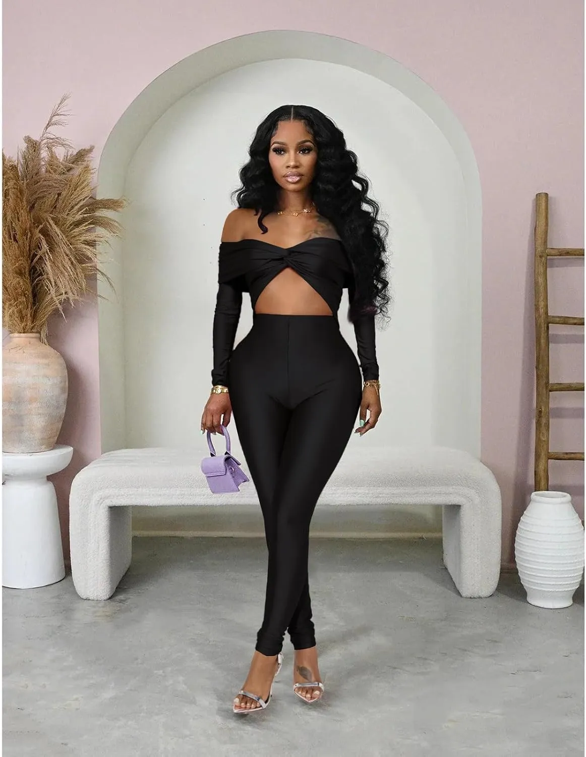 One Piece Jumpsuits for Women - Sexy Off The Shoulder Twist Front Cut Out High Waisted Bodycon Rompers Club Night Outfits
