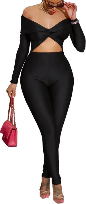 One Piece Jumpsuits for Women - Sexy Off The Shoulder Twist Front Cut Out High Waisted Bodycon Rompers Club Night Outfits