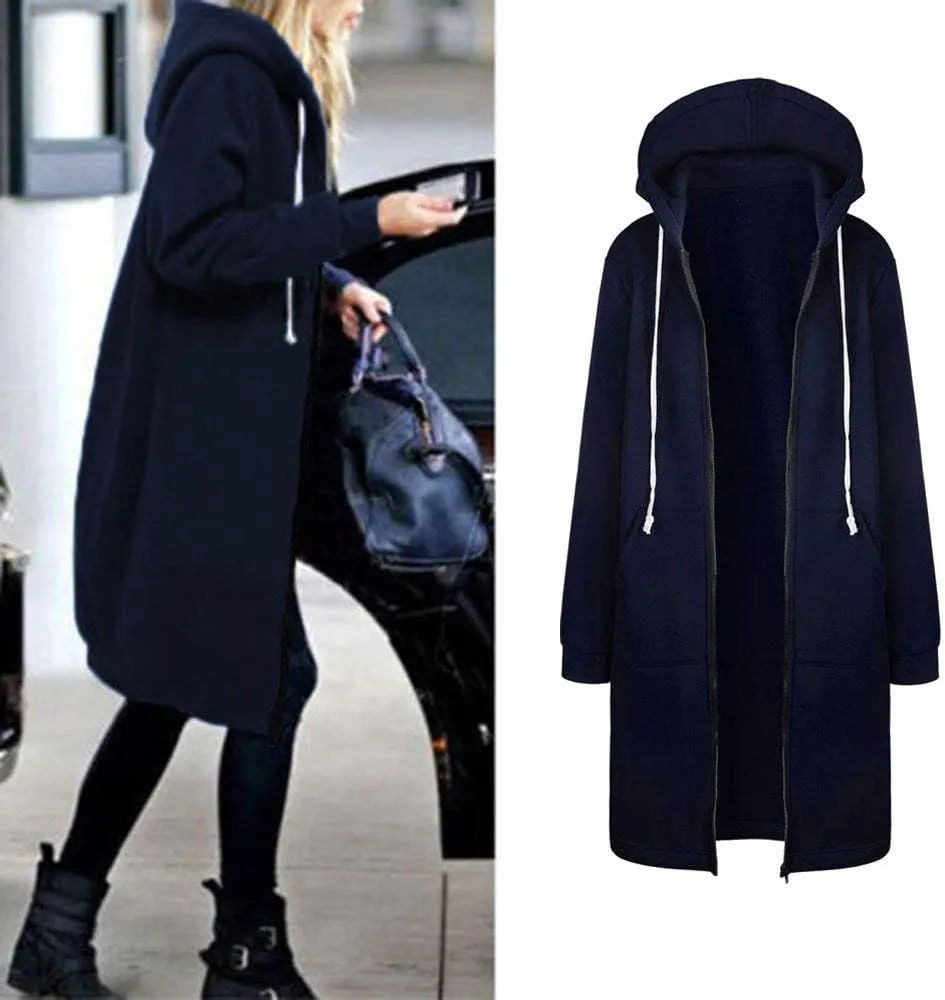 Oversized Hoodies for Women Zip Up Knee Length Tunic Sweatshirts Fall Casual Long Sleeve Hooded Jackets with Pockets