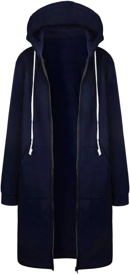 Oversized Hoodies for Women Zip Up Knee Length Tunic Sweatshirts Fall Casual Long Sleeve Hooded Jackets with Pockets