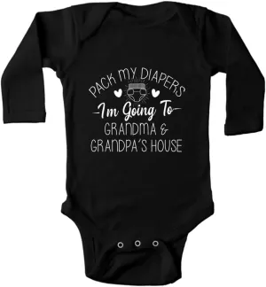 Pack My Diaper Bag I'm Going to Grandma's House Baby Rompers Bodysuit Infant Long Sleeve Playsuit