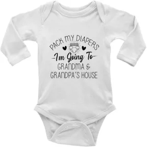 Pack My Diaper Bag I'm Going to Grandma's House Baby Rompers Bodysuit Infant Long Sleeve Playsuit
