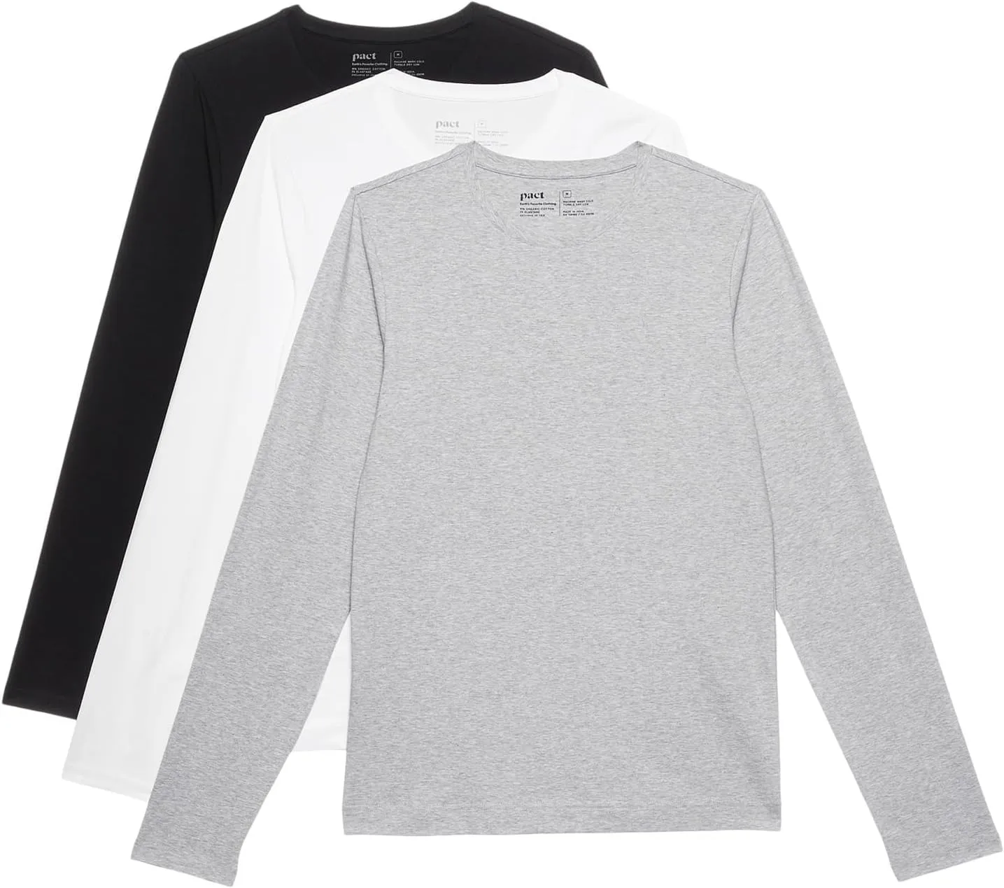Pact Men's Cool Stretch Long Sleeve Crew Undershirt 3-Pack