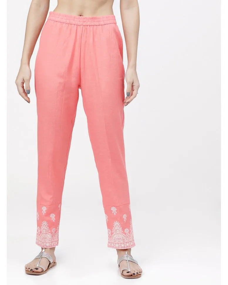 Pink Cotton Relaxed Fit Pants
