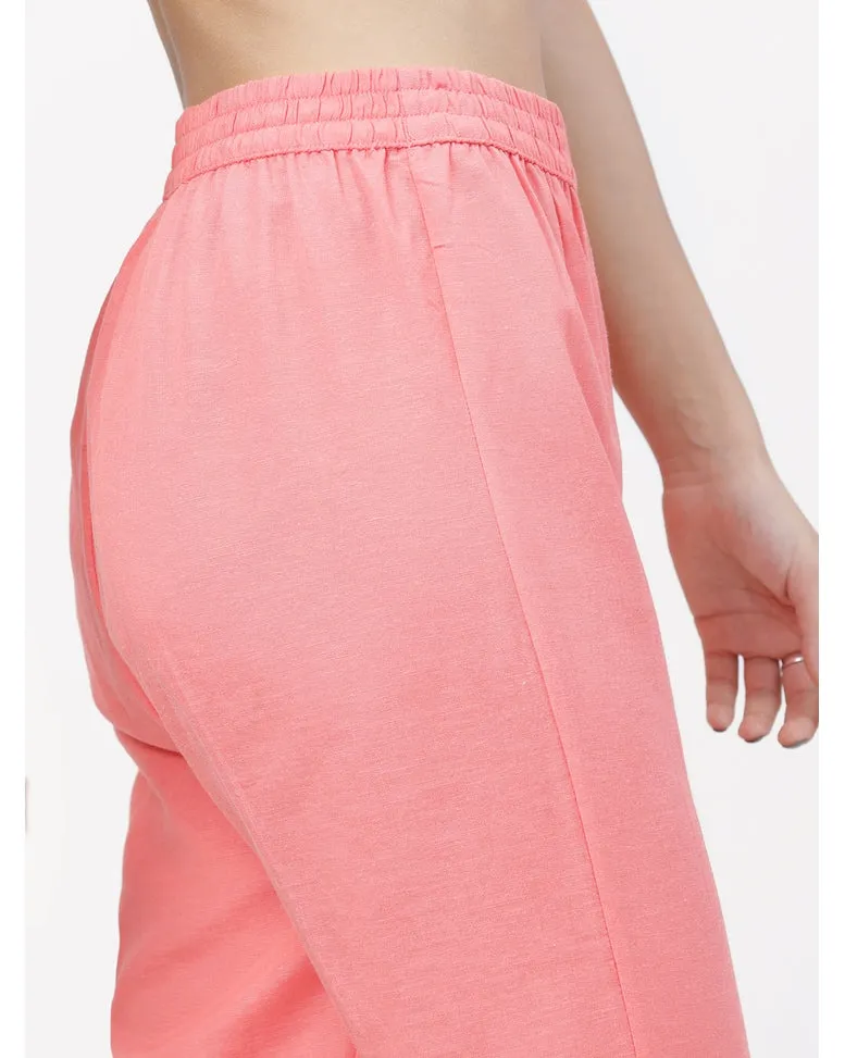Pink Cotton Relaxed Fit Pants