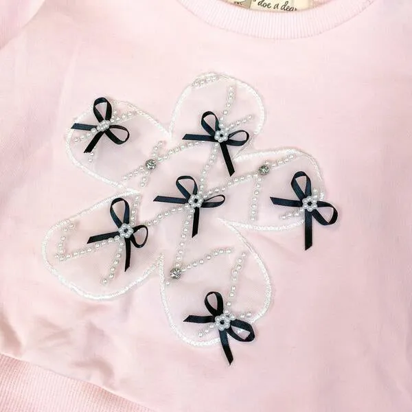 Pink Mesh Sleeves Bowtie Top