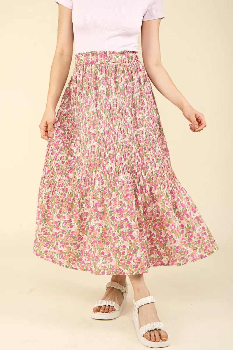 Pleated Floral Maxi Skirt