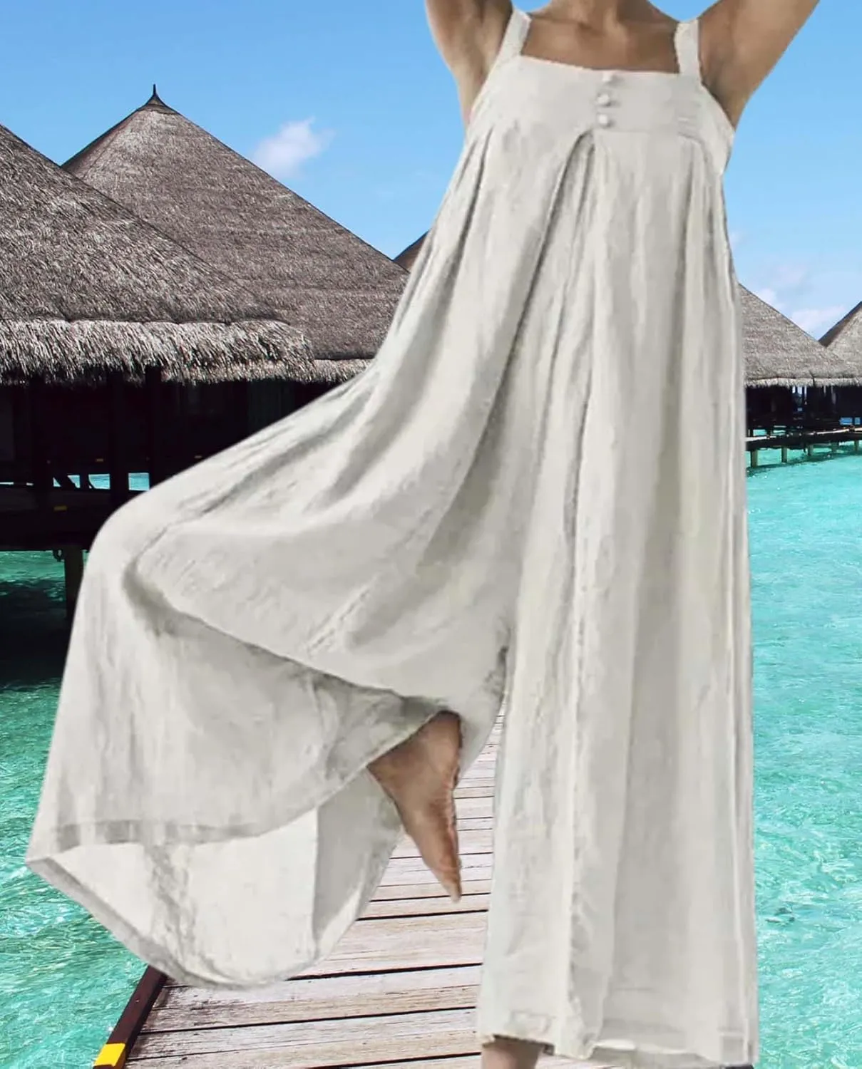 Plus Size Wide Leg Jumpsuits for Women Casual Linen Jump suits for Curvy Women 2024 Sleeveless Oversized Overalls