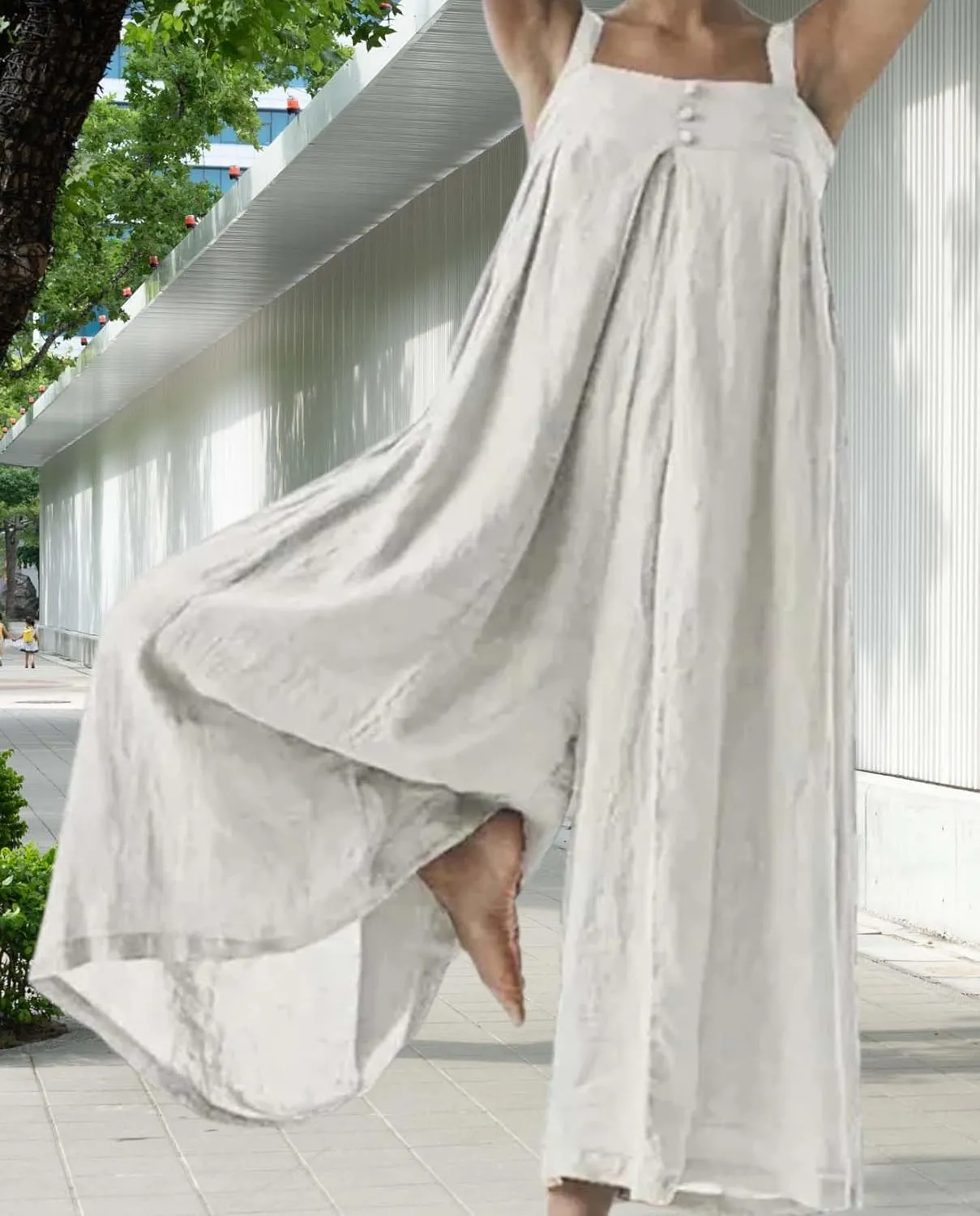 Plus Size Wide Leg Jumpsuits for Women Casual Linen Jump suits for Curvy Women 2024 Sleeveless Oversized Overalls