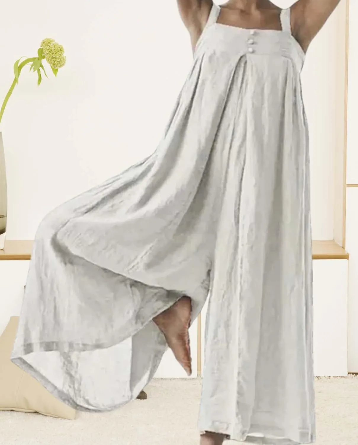 Plus Size Wide Leg Jumpsuits for Women Casual Linen Jump suits for Curvy Women 2024 Sleeveless Oversized Overalls