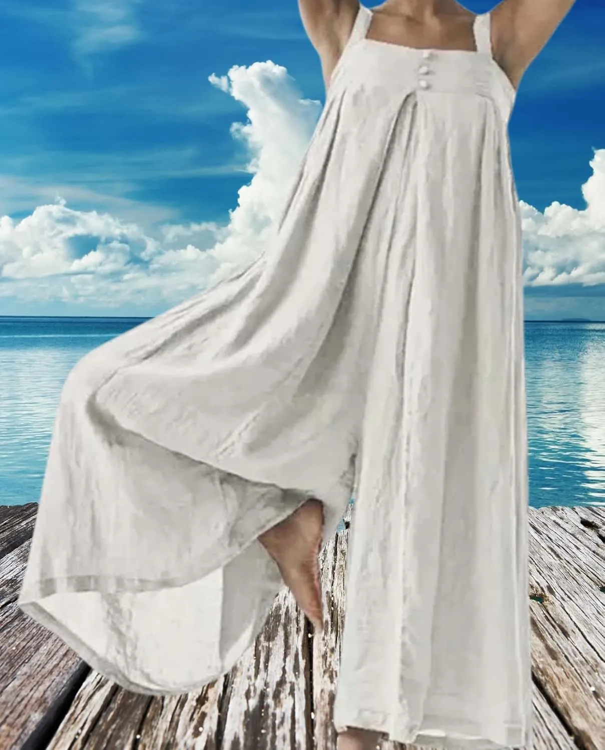 Plus Size Wide Leg Jumpsuits for Women Casual Linen Jump suits for Curvy Women 2024 Sleeveless Oversized Overalls