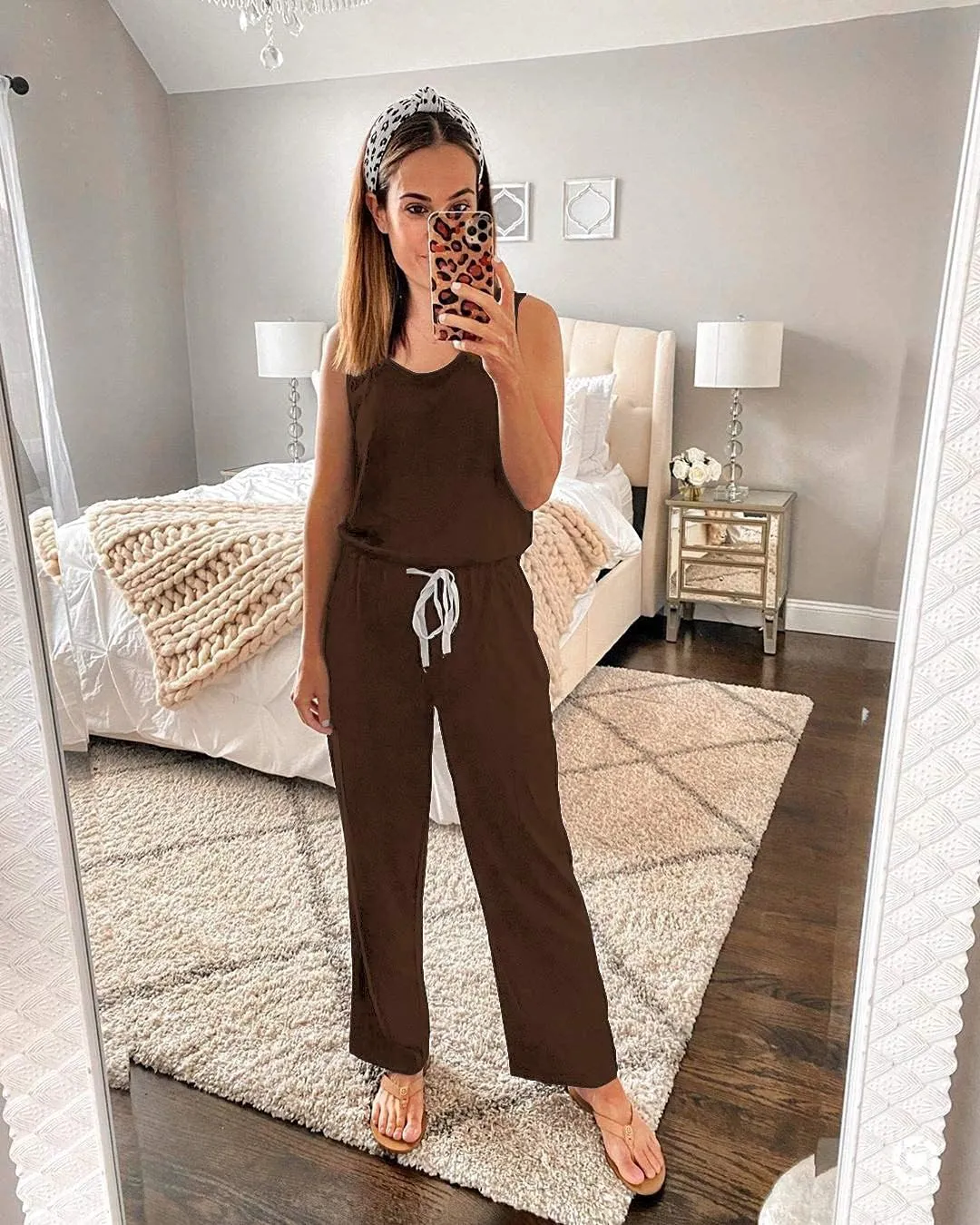 PRETTYGARDEN One Piece Jumpsuits for Women 2025 Summer Casual Drawstring Sleeveless Tank Romper Beach Vacation Outfits