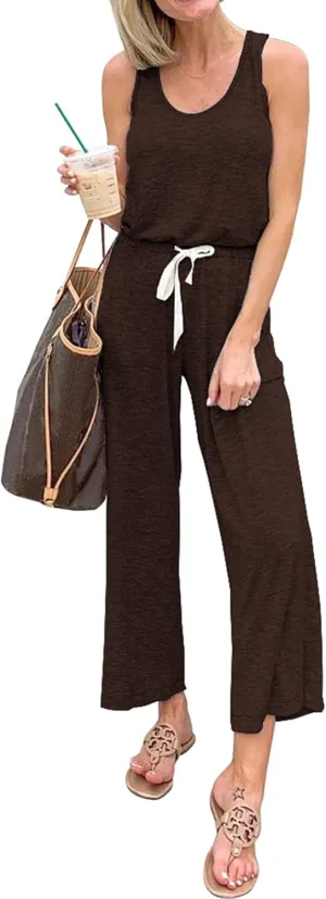 PRETTYGARDEN One Piece Jumpsuits for Women 2025 Summer Casual Drawstring Sleeveless Tank Romper Beach Vacation Outfits