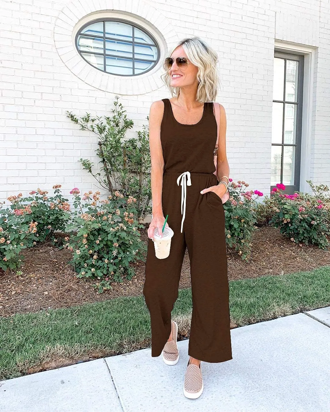 PRETTYGARDEN One Piece Jumpsuits for Women 2025 Summer Casual Drawstring Sleeveless Tank Romper Beach Vacation Outfits