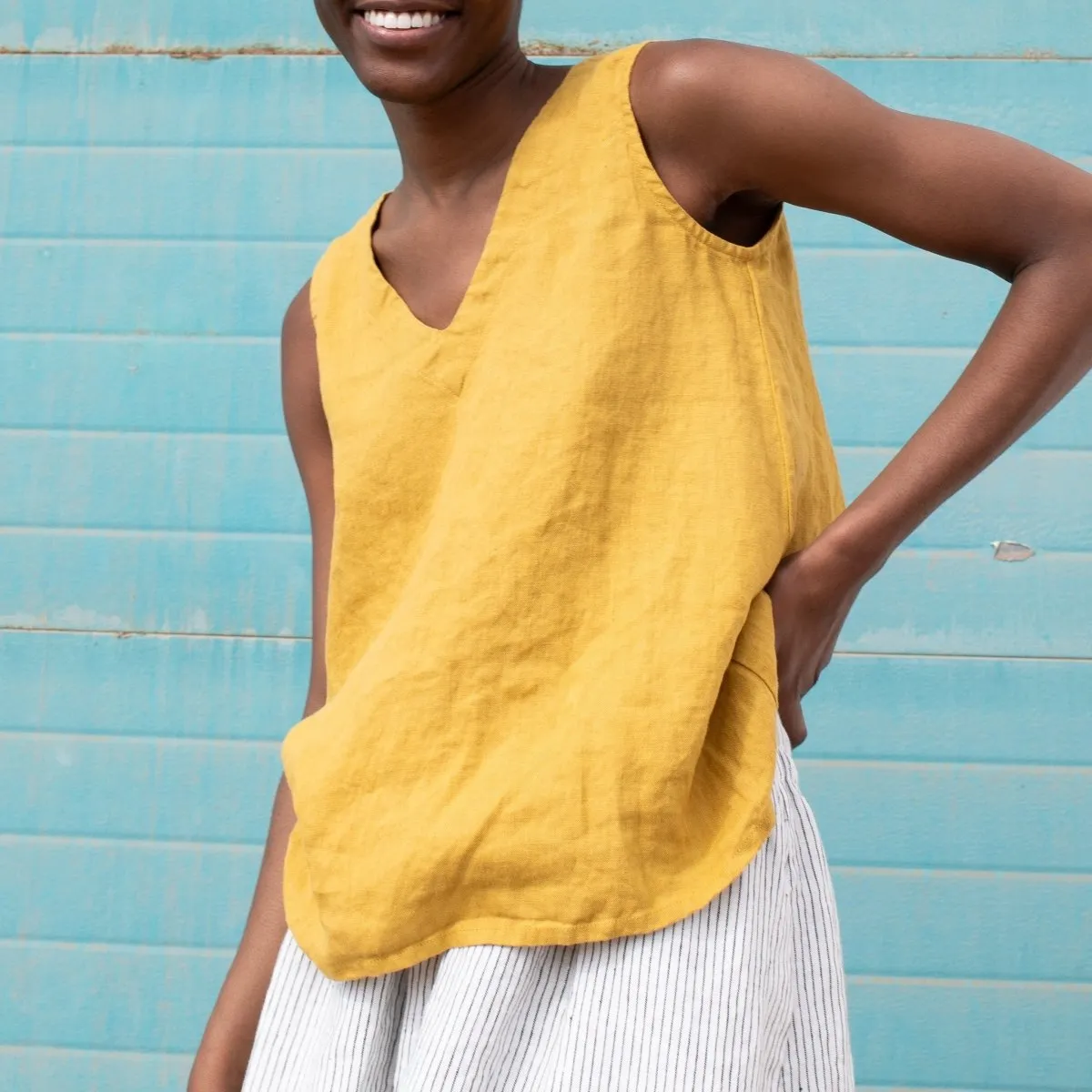R: PRAGUE-2 swing linen tank top (Size: M/L; Color: Vintage Green)