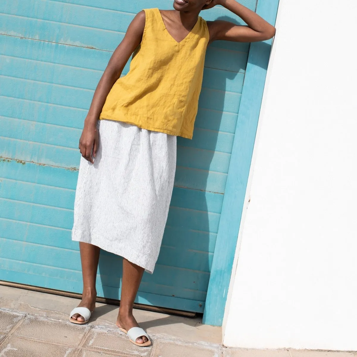 R: PRAGUE-2 swing linen tank top (Size: M/L; Color: Vintage Green)
