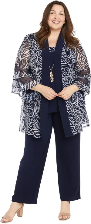 R&M Richards 2PC Mock Pantsuit W/Swirl Printed Pattern & Illusion Bell Sleeve