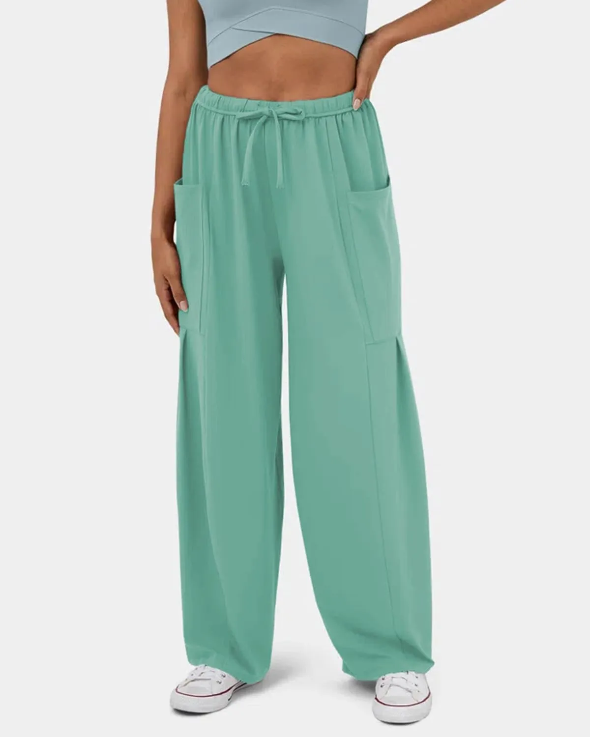 RINTONIX Womens Loose Drawstring High Waisted Wide Leg Harem Pants with Pockets Baggy Casual Summer Palazzo Sweatpants
