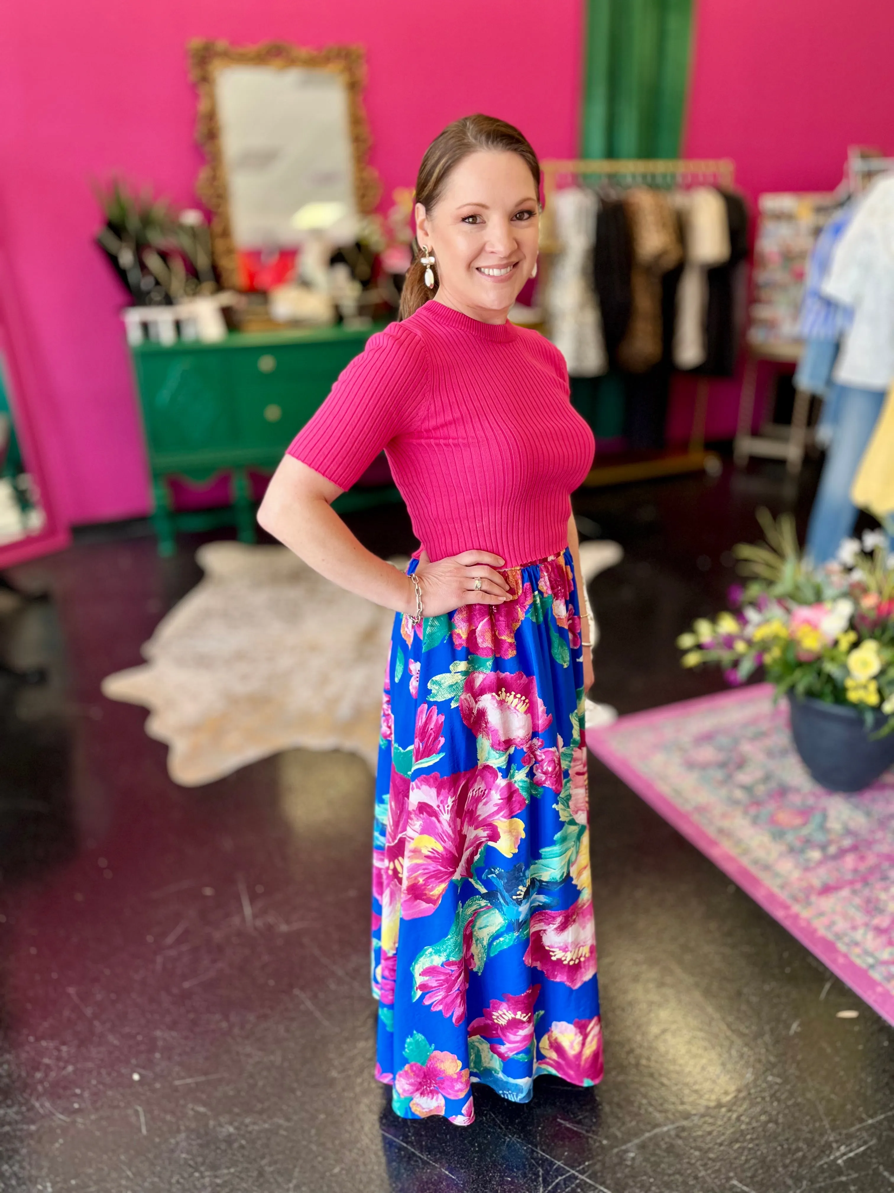 Royal Blue Floral Print Maxi Skirt