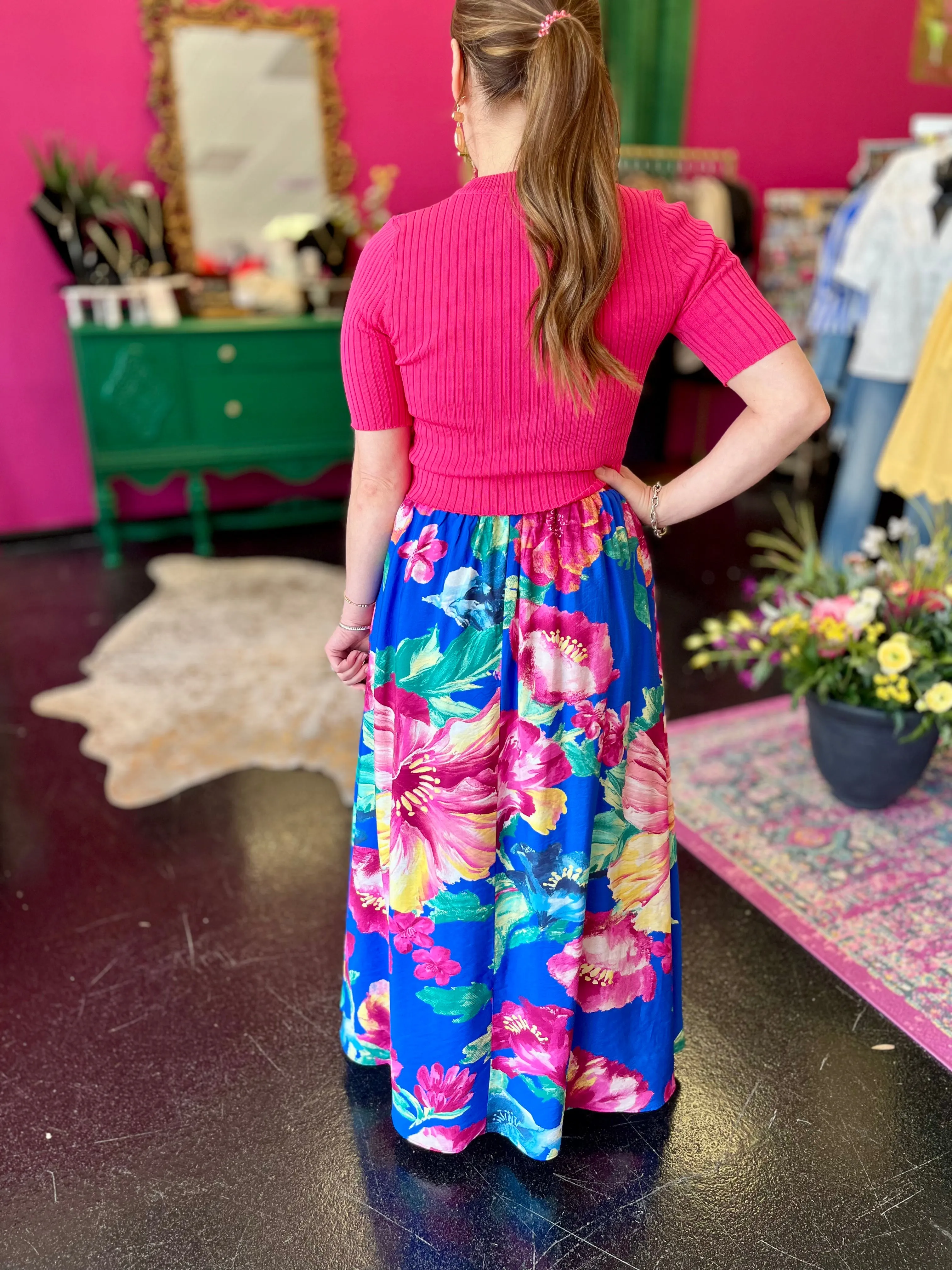 Royal Blue Floral Print Maxi Skirt