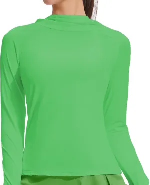 Seamless Long Sleeve Yoga Top For Women, High Neck, Breathable Nylon And Spandex, Workout Undershirt, Fits 5'11-6'0.8 Height, 165-187, Grass Green