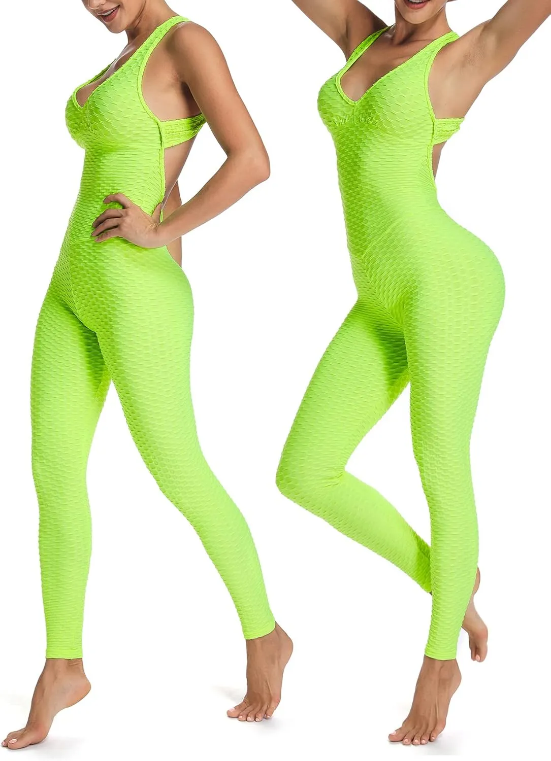 SEASUM Women Texture Bodysuit Sleevesless Sport One-Piece Backless Sexy Slimming Bodycon Rompers Jumpsuit M