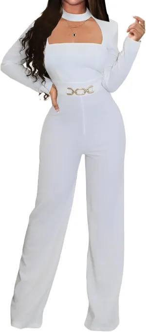 SeNight Women Sparkly Jumpsuits Sexy Long Sleeve Elegant Mock Neck Shiny Straight Long Pants Rompers Club Night Outfits