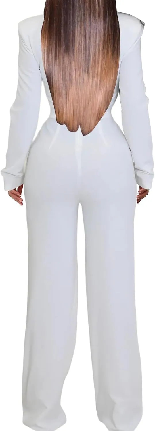 SeNight Women Sparkly Jumpsuits Sexy Long Sleeve Elegant Mock Neck Shiny Straight Long Pants Rompers Club Night Outfits