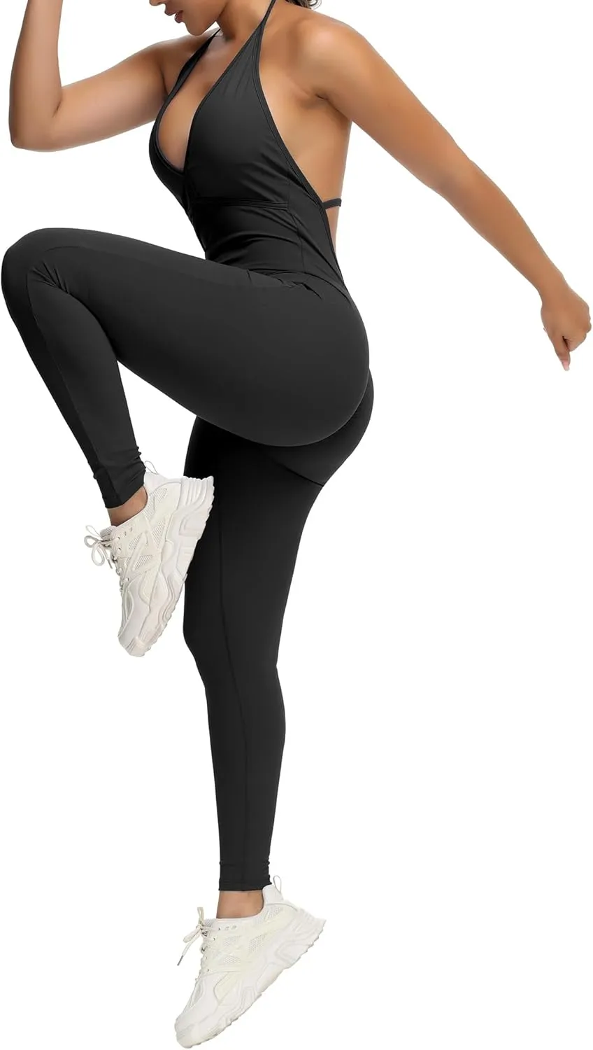Sexy Jumpsuits for Women V Neck Scrunch Butt Rompers Halter Tie Gym Workout One Piece outfit Bodysuits