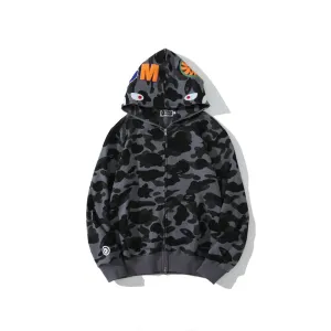 Shark Print Hoodie Autumn And Winter Shark Head Terry Sweater Men'S And Women'S Casual Camouflage Thin Sweater Baggy Coat