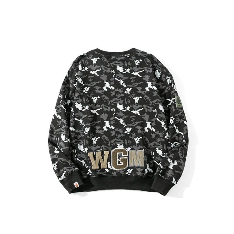 Shark Print Sweatshirts Digital Pixels Camouflage Pullover Sweater Men'S And Women'S Round Neck Thin Coat