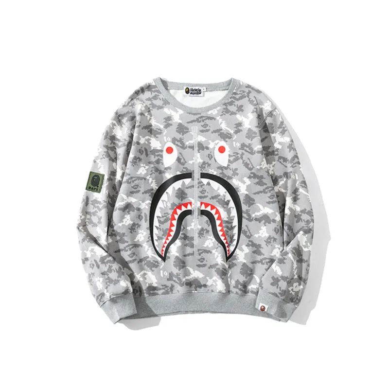 Shark Print Sweatshirts Digital Pixels Camouflage Pullover Sweater Men'S And Women'S Round Neck Thin Coat