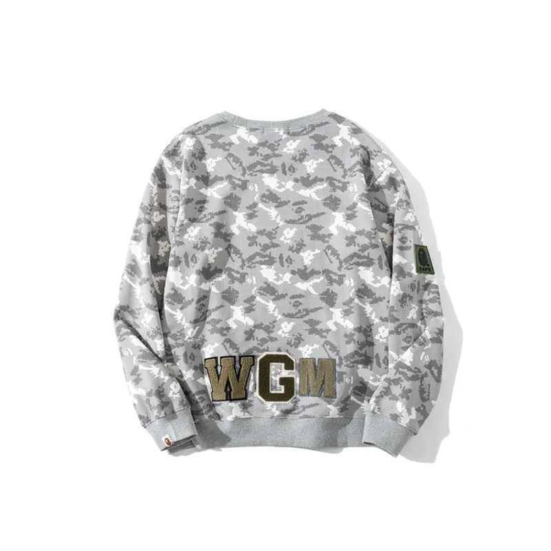 Shark Print Sweatshirts Digital Pixels Camouflage Pullover Sweater Men'S And Women'S Round Neck Thin Coat