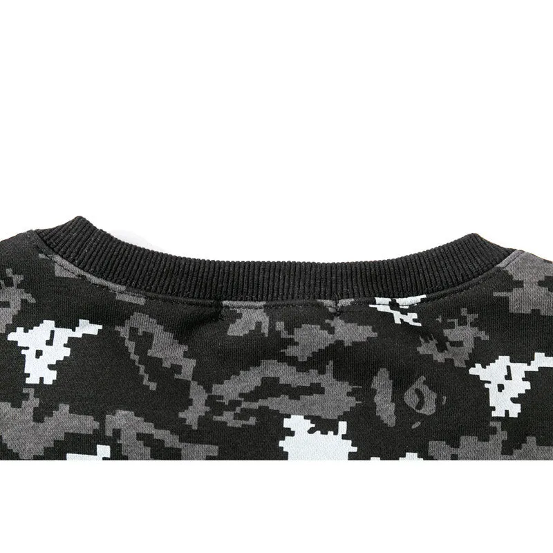 Shark Print Sweatshirts Digital Pixels Camouflage Pullover Sweater Men'S And Women'S Round Neck Thin Coat