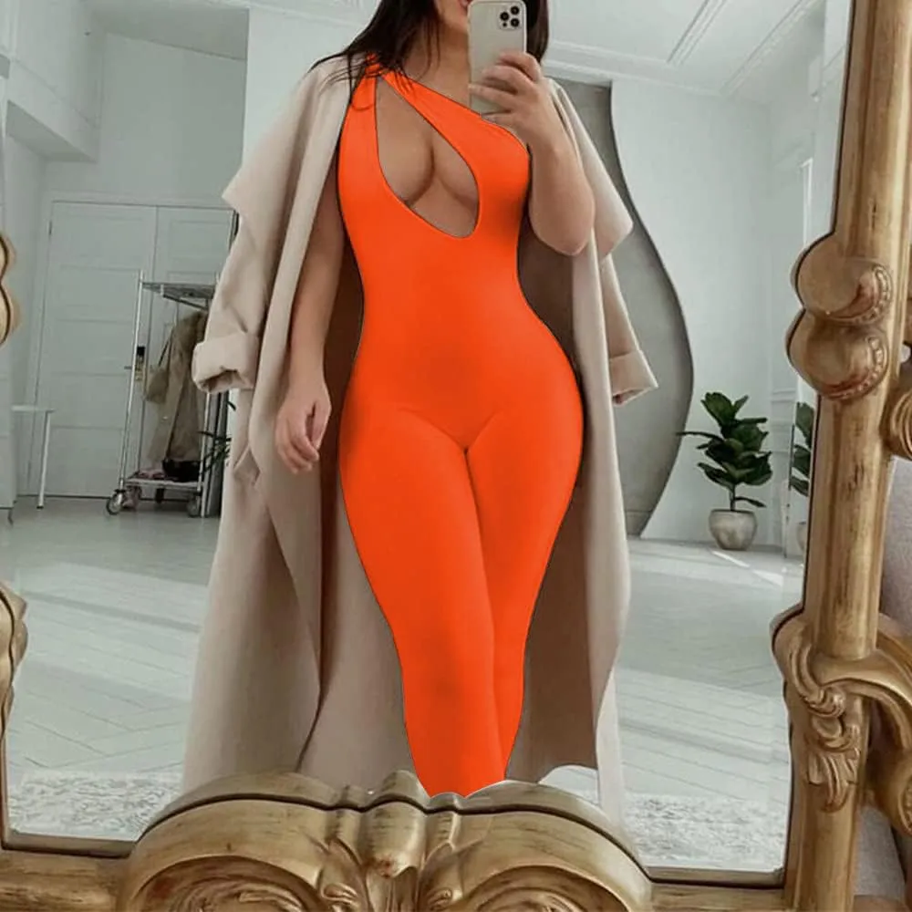SHESEEWORLD Women's Sexy Cutout Sleeveless One Shoulder Bodycon Backless Party Short Long Jumpsuits Romper