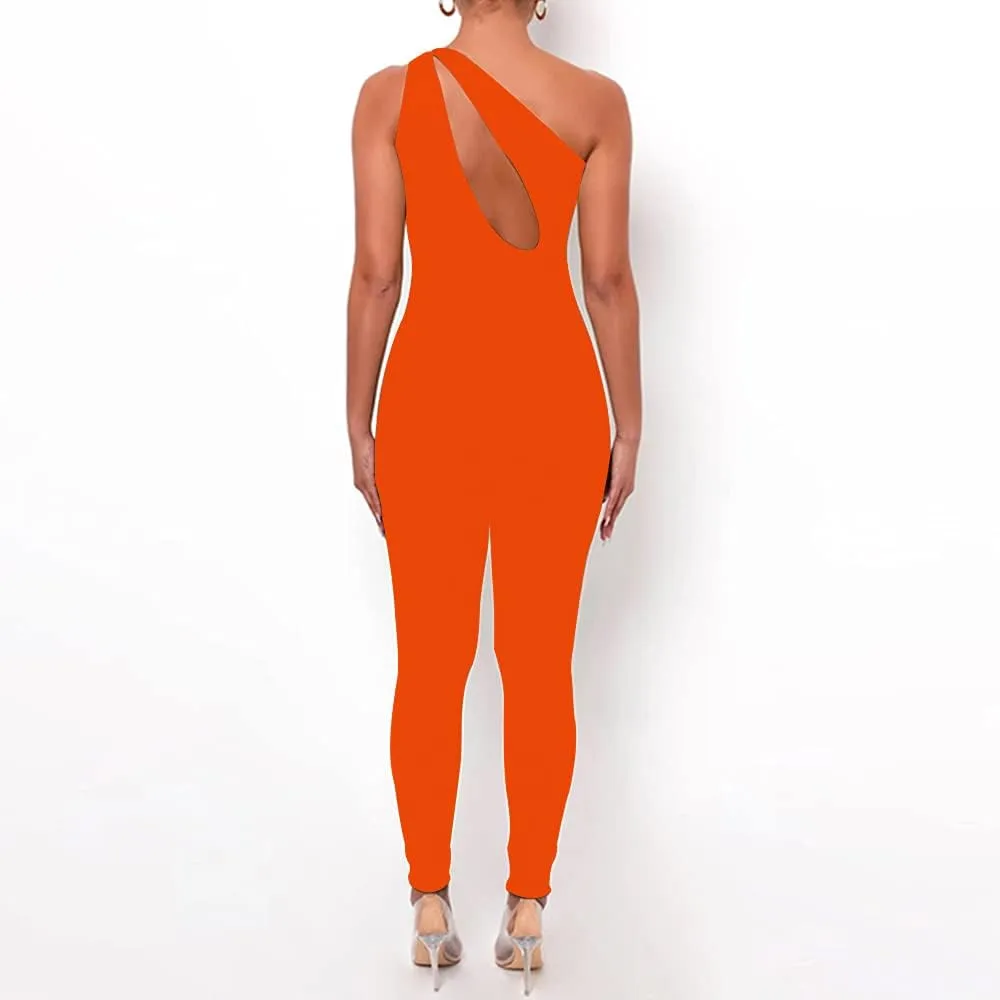 SHESEEWORLD Women's Sexy Cutout Sleeveless One Shoulder Bodycon Backless Party Short Long Jumpsuits Romper