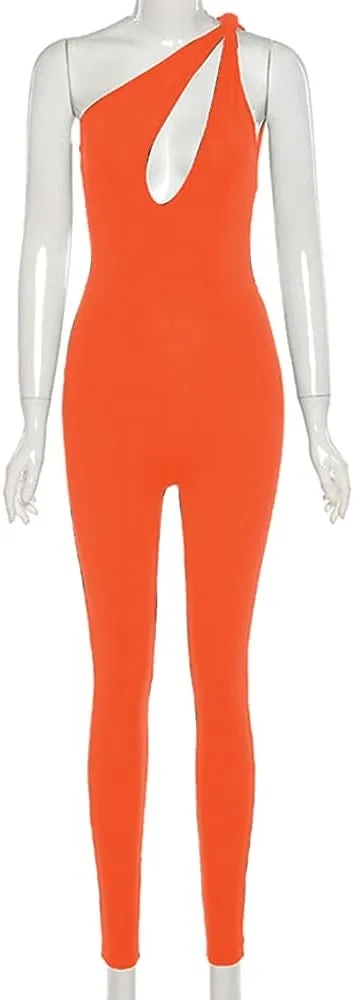 SHESEEWORLD Women's Sexy Cutout Sleeveless One Shoulder Bodycon Backless Party Short Long Jumpsuits Romper