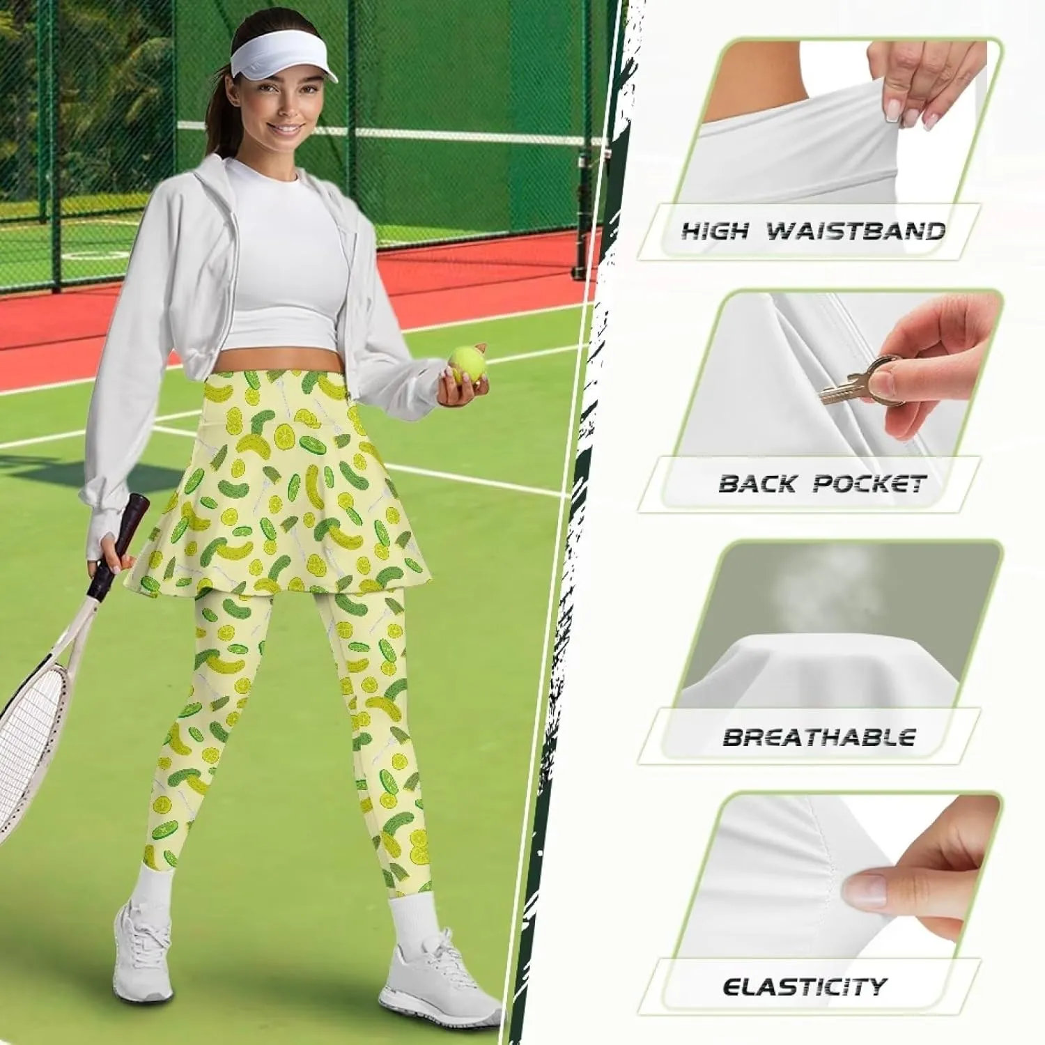 Skirted Leggings for Women Stretchy High Waist Skirted Yoga Pants Breathable Quick Dry Tennis Leggings with Skirt