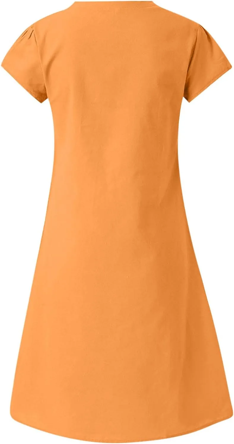 Summer Dresses for Women 2025 Plus Size V Neck Short Sleeve Midi Dress Casual Solid Loose Going Out Party Sundresses