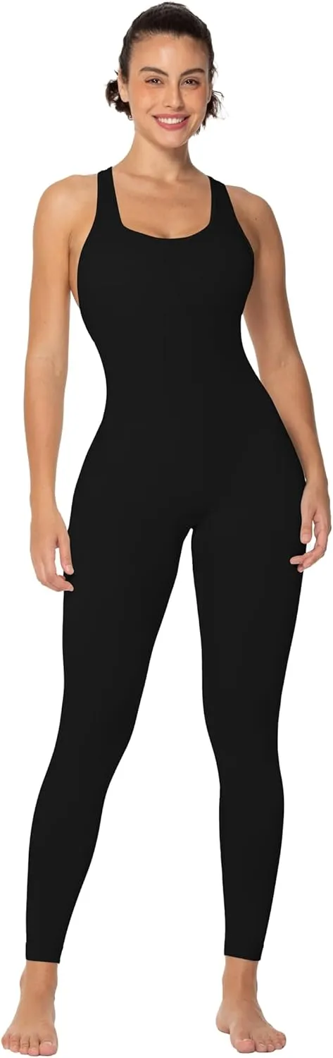 Sunzel Jumpsuits for Women Backless, Seamless Workout One Piece Bodycon Romper Scoop Neck, Butt Scrunch Leggings Unitard