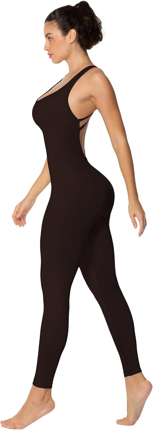 Sunzel Jumpsuits for Women Backless, Seamless Workout One Piece Bodycon Romper Scoop Neck, Butt Scrunch Leggings Unitard