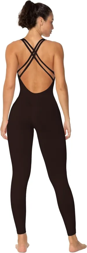Sunzel Jumpsuits for Women Backless, Seamless Workout One Piece Bodycon Romper Scoop Neck, Butt Scrunch Leggings Unitard