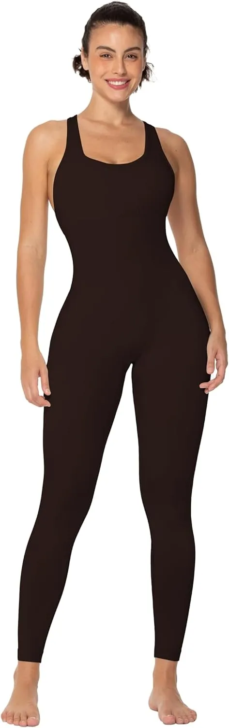 Sunzel Jumpsuits for Women Backless, Seamless Workout One Piece Bodycon Romper Scoop Neck, Butt Scrunch Leggings Unitard