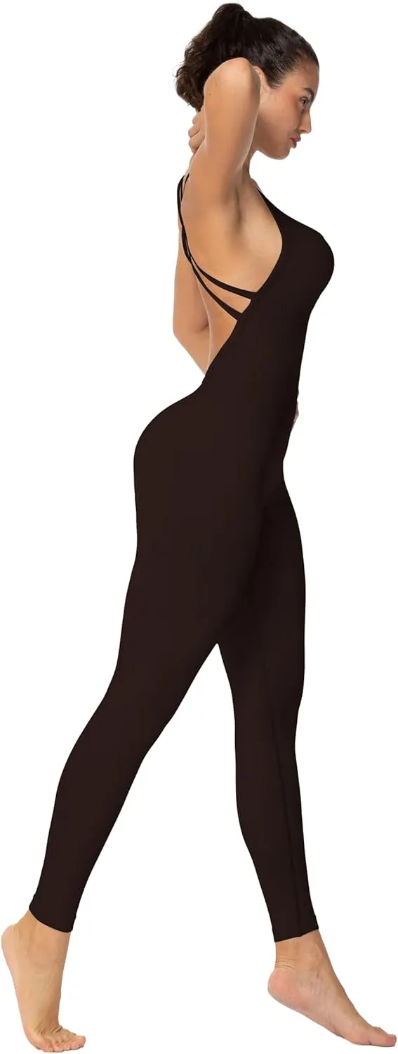 Sunzel Jumpsuits for Women Backless, Seamless Workout One Piece Bodycon Romper Scoop Neck, Butt Scrunch Leggings Unitard