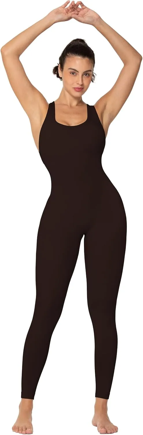 Sunzel Jumpsuits for Women Backless, Seamless Workout One Piece Bodycon Romper Scoop Neck, Butt Scrunch Leggings Unitard