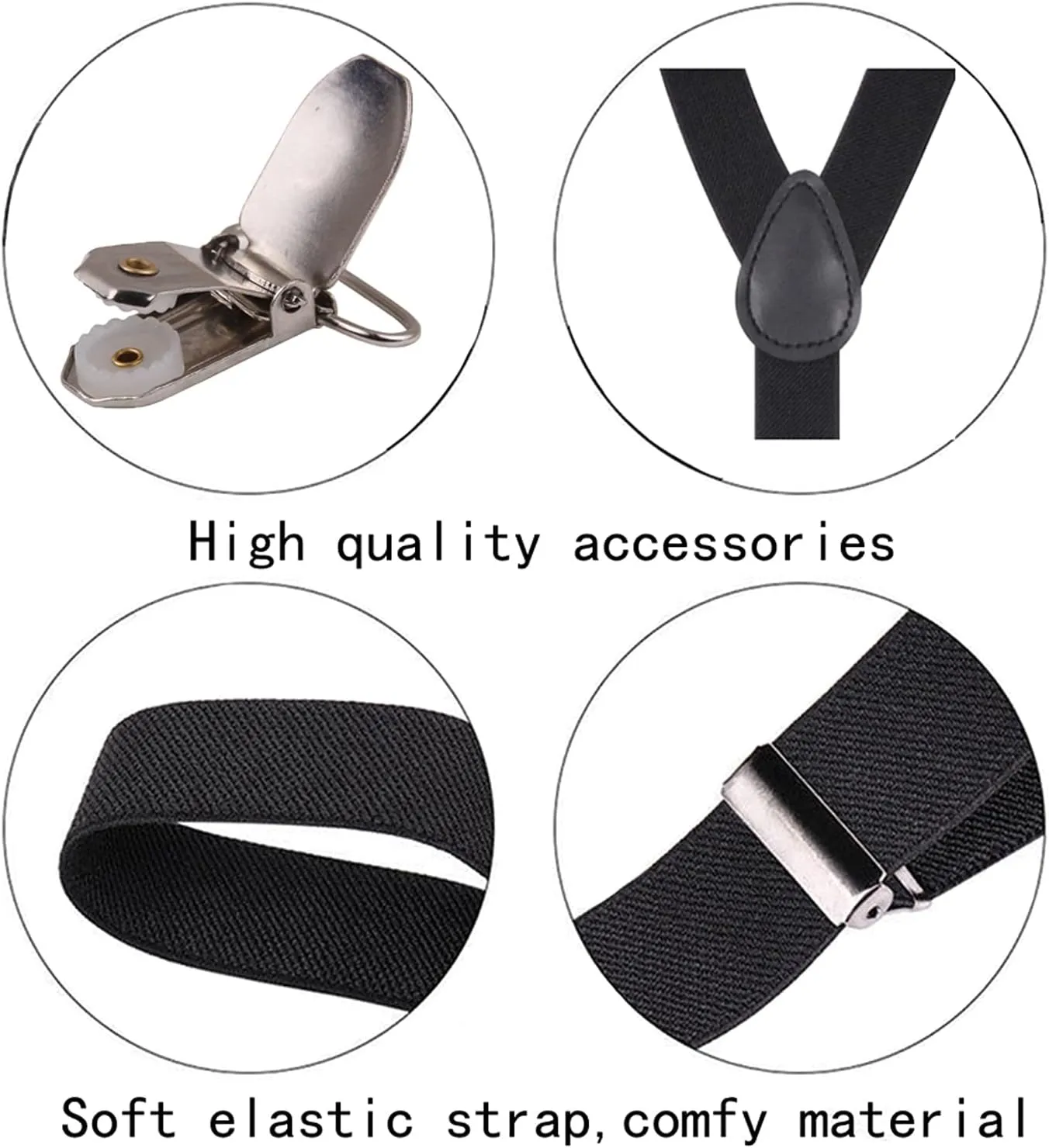 Suspenders for Men and Women Adjustable Elastic 1 inch Wide Leather Heavy Pants Strong Metal Clips Suspender Costume
