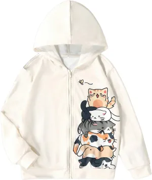 SweatyRocks Girl's Cartoon Graphic Zip Up Hoodies Long Sleeve Sweatshirts Outwear