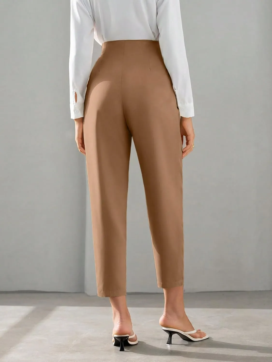 SweatyRocks Women's High Waist Pleated Zipper Cropped Pants Elegant Solid Pockets Office Trousers Workwear