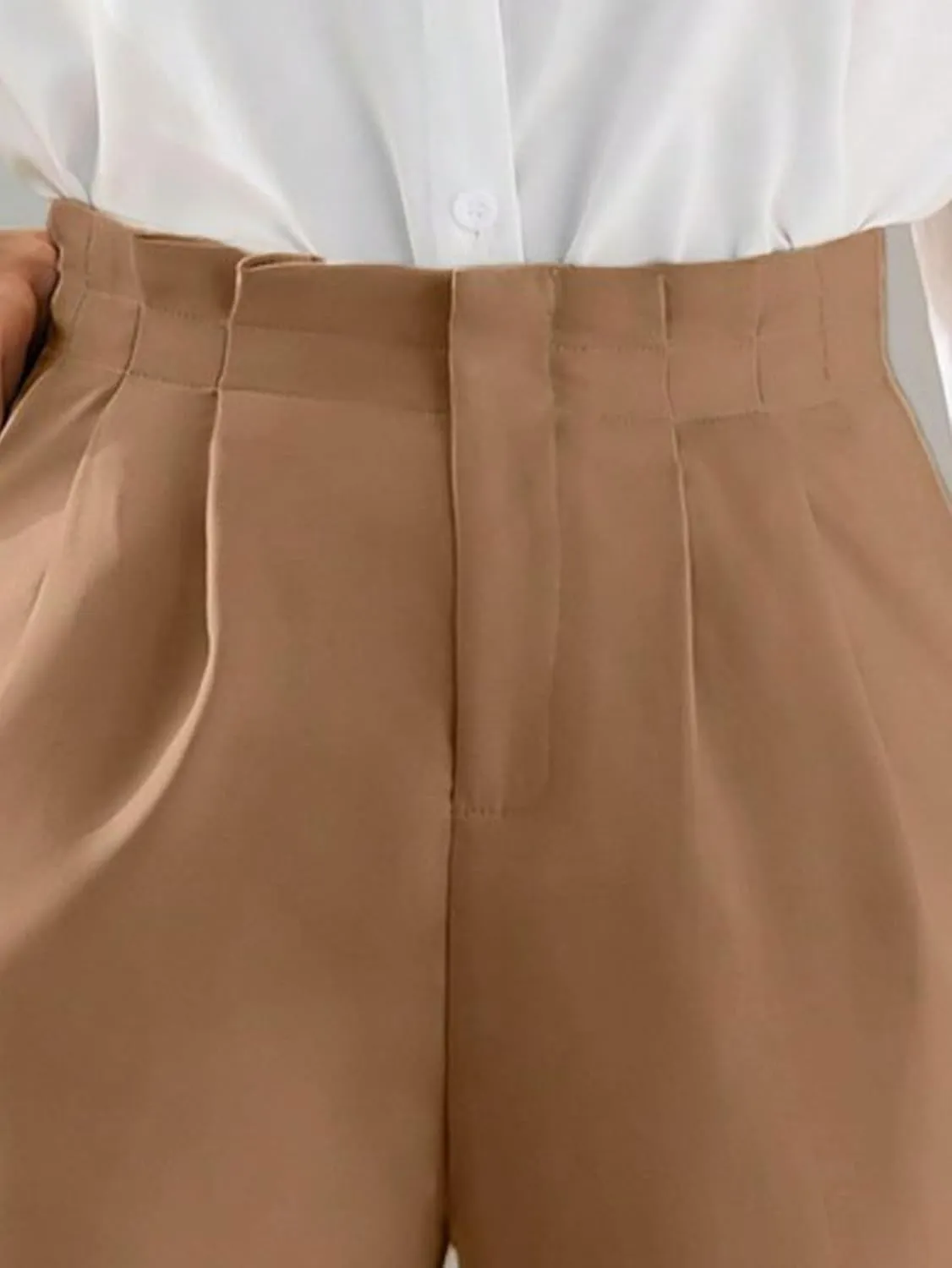 SweatyRocks Women's High Waist Pleated Zipper Cropped Pants Elegant Solid Pockets Office Trousers Workwear