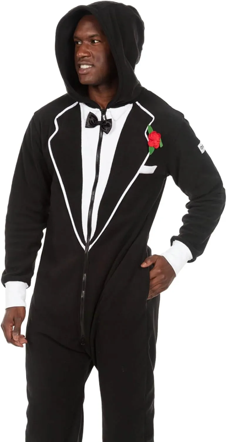 Tipsy Elves Bachelor Jumpsuits for Men - Funny Mens Long Sleeve Black Tuxedo Onesie Costumes - Bachelor Party Outfits